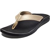 OLUKAI Ohana Women's Beach Sandals, Water Resistant Flip Flops, Arch Support & Comfort Fit, Lightweight & Durable, Enhanced Grip & Traction, Bubbly/Black, 9