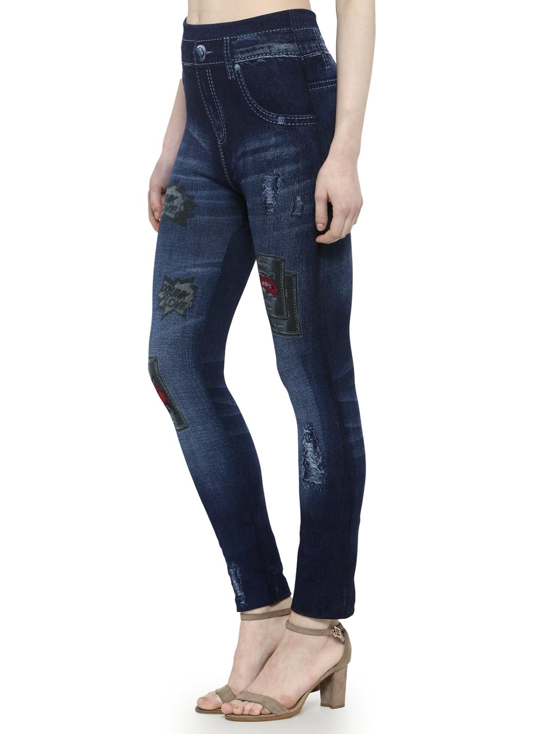 being fab women's printed denim look jeans.