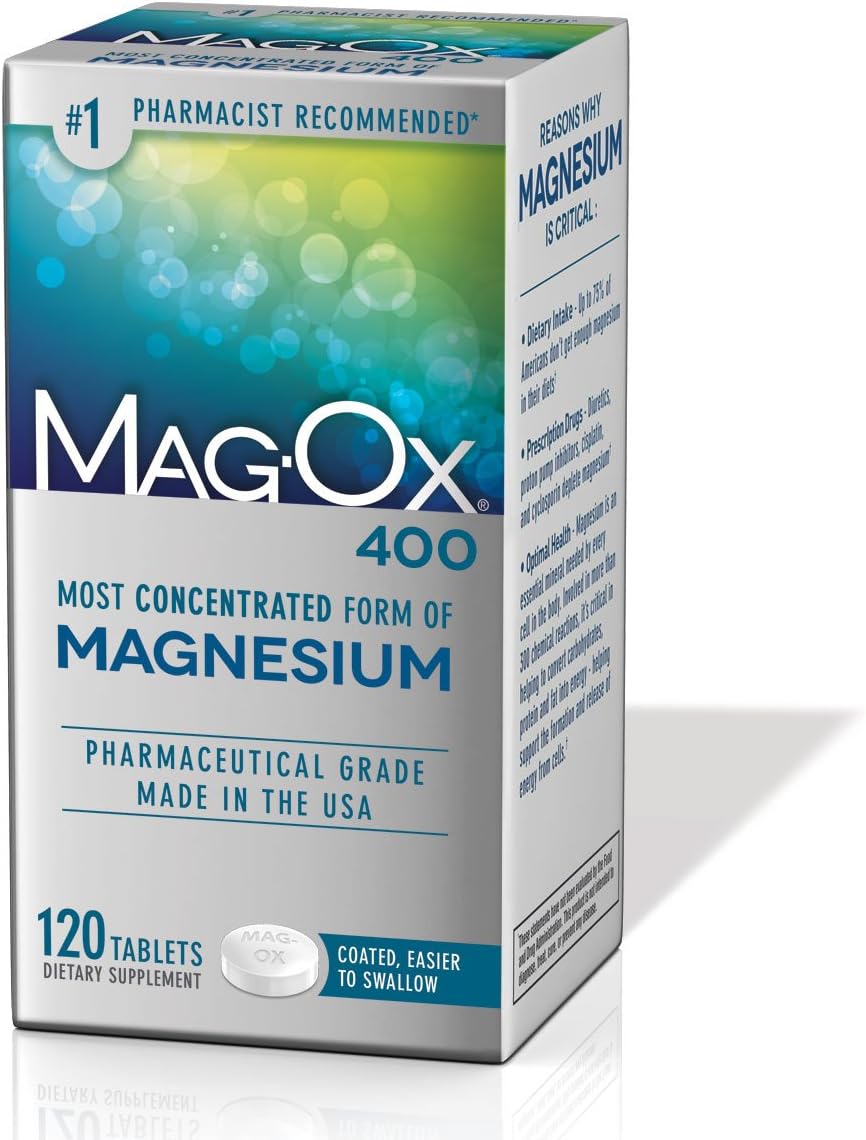 Mag-Ox 400 Magnesium Mineral Dietary Supplement Tablets, 483 mg Magnesium Oxide, 120 Count, Pharmaceutical Grade: Health & Personal Care