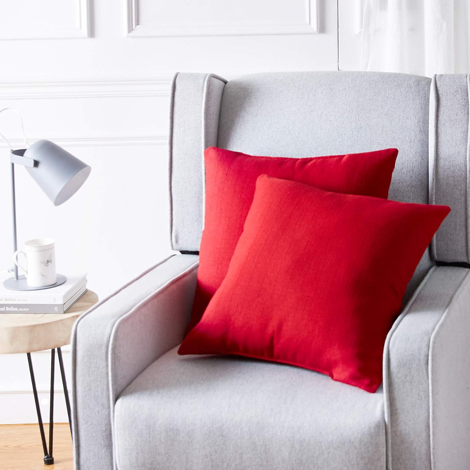 Basics 2-Pack Linen Style Decorative Throw Pillows - 18" Square, Classic Red: Home & Kitchen