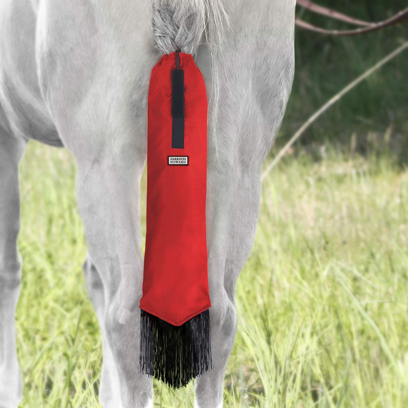 Harrison Howard Smooth Lightweight Adjustable Fastener Durable Nylon Horse Tail Bag with Fringe-Scarlet Red — image 1