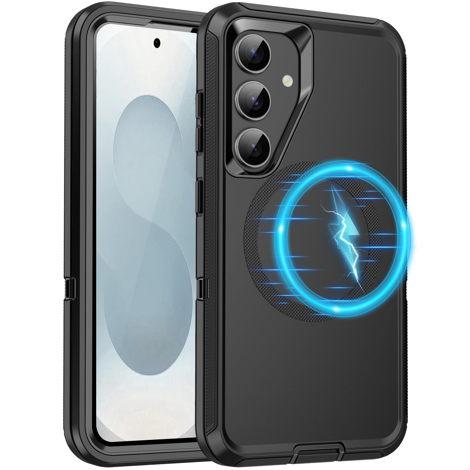 J-NIFB for Galaxy S25/S24 Case [Compatible with MagSafe] [Shockproof] [3-Layer] Full Body Protection Rugged Heavy Duty Cover Case for Galaxy S25/S24 5G,Black