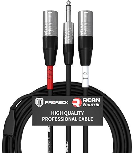 J&D TRS 6,35 mm 1/4 naar Dual XLR Y Splitter Kabel, PVC Peeled 2x