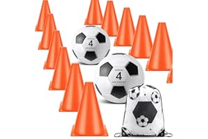 TALLTALK Soccer Ball Training Equipment Kit Christian Charity Donation Supplies 12 Soccer Cones 2 Soccer Ball with Pump Sport Drawstring Backpack Portable Football Trainer Aid for Kids Adults