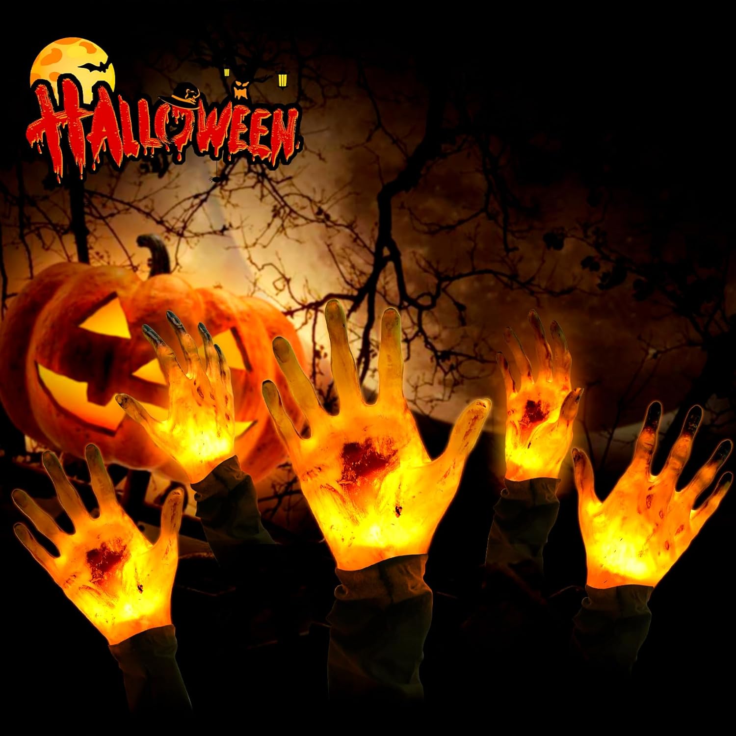 Decorative Garden Stakes - Halloween Decorations Outdoor, Light Up Zombie Groundbreaker Arm Outdoor Halloween Decorations,Creepy Hands Lawn Stakes,Lighted Holiday Party Home Yard Path Garden, Indoor Outdoor Decor