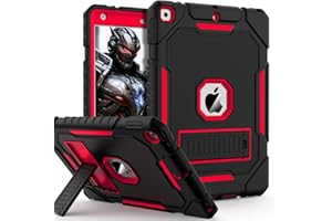 ZoneFoker Case for iPad 9th/8th/7th Generation 2021/2020/2019(10.2 inch), Heavy Duty Military Grade Shockproof Rugged Protective 10.2" Cover with Built-in Stand for iPad 9 8 7 Gen (Black+Red)
