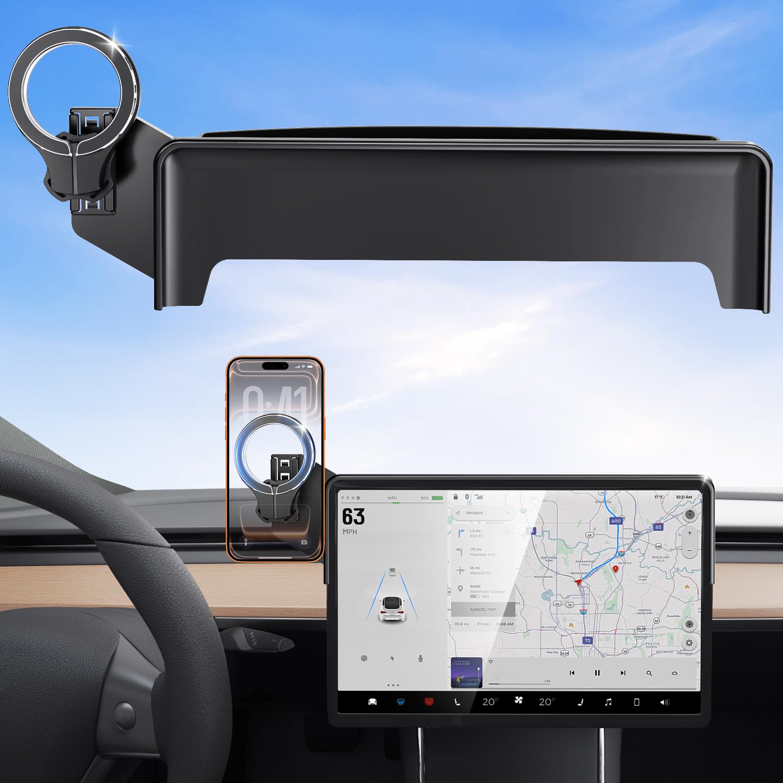 Photo 1 of Magnetic Car Mount for Tesla Model Y 2020 2021 2022 2023 2024 2025 & Model 3 2017 2018 2019 2020-2023: 360° Adjustable Car Touch Screen Phone Holder Made for Model 3/Y, for Magsafe iPhone Accessories