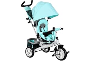 Qaba 6 in 1 Toddler Tricycle, Kids Trike with Foldable Canopy, Removable Parent-Push Handle and Cover, Storage Basket, 5-Poin