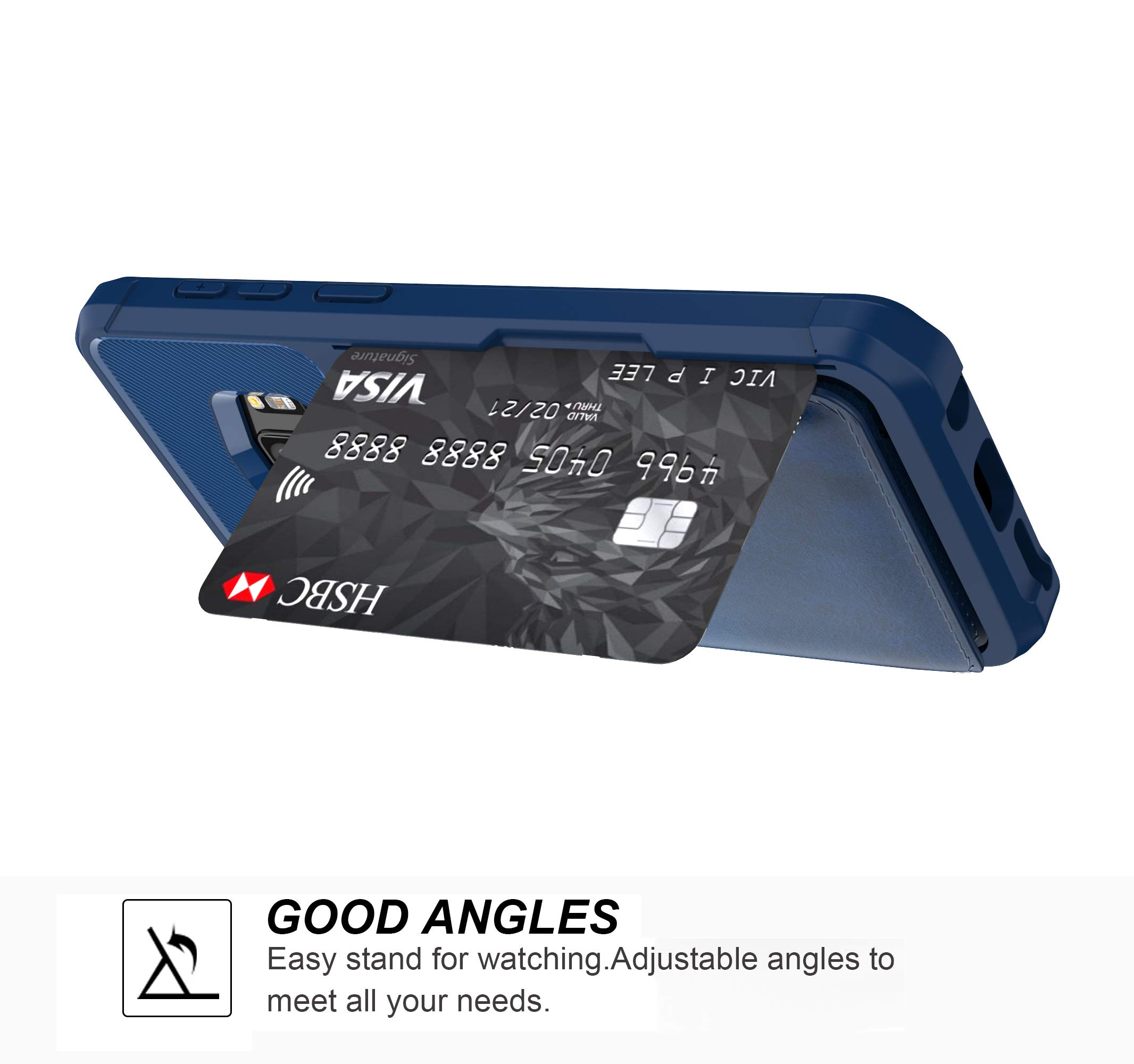 Galaxy S9 Wallet Case, Sumsung S9 Durable Shockproof Slim Magnetic Flip Leather Card Slots Holder Kickstand Protective Case Cover Included Car Phone Mount (Blue)