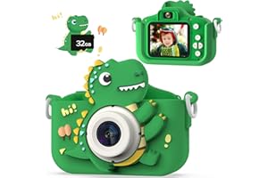 NIDOOT Dinosaur Kids Camera, HD Selfie Toddler Camera, Christmas Birthday Toys for Boys Girls Age 3-12 Years, Kid Digital Camera with 32GB Card, Dinosaur Toys for Kids 3 4 5 6 7 8 Years Old Gifts(Green)