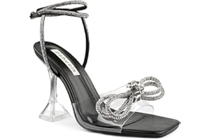 Zzheels Double Bowknots Crystal Sandals Clear Slingback Heels Square Toe Shoes for Party Wedding