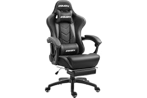 Dowinx Gaming Chair Ergonomic Racing Style Recliner with Massage Lumbar Support, Office Armchair for Computer PU Leather E-Sports Gamer Chairs with Retractable Footrest （Black&Grey）