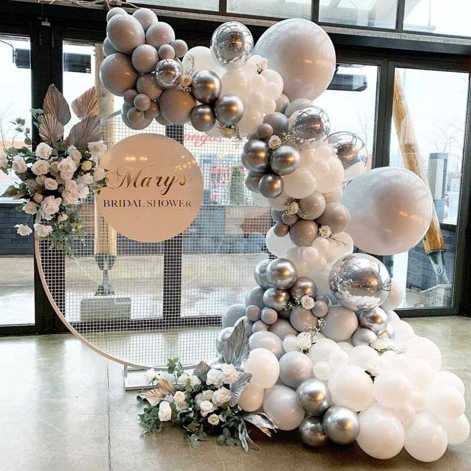 White and Silver Balloon Arch Kit - 103pcs White Silver Balloons Garland with Grey Balloons for Wedding Winter Wonderland Decorations Christmas Just Married Prom Decorations Frozen Party Anniversary