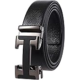 VJK Men's Leather Belt Ratchet Belt Dress with Premium Leather Slide Belt with Easier Adjustable Automatic Buckle Casual Accessories for Every Occasion (49in)