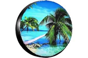 OCIOVAN Tropical Palm Trees Ocean Beach Spare Tire Cover Waterproof Tire Wheel Covers Dust-Proof Wheel Tire Protector UV Sun Protection Tyre Covers Universal for Trailer RV SUV Truck Motorhome Travel 15 Inch