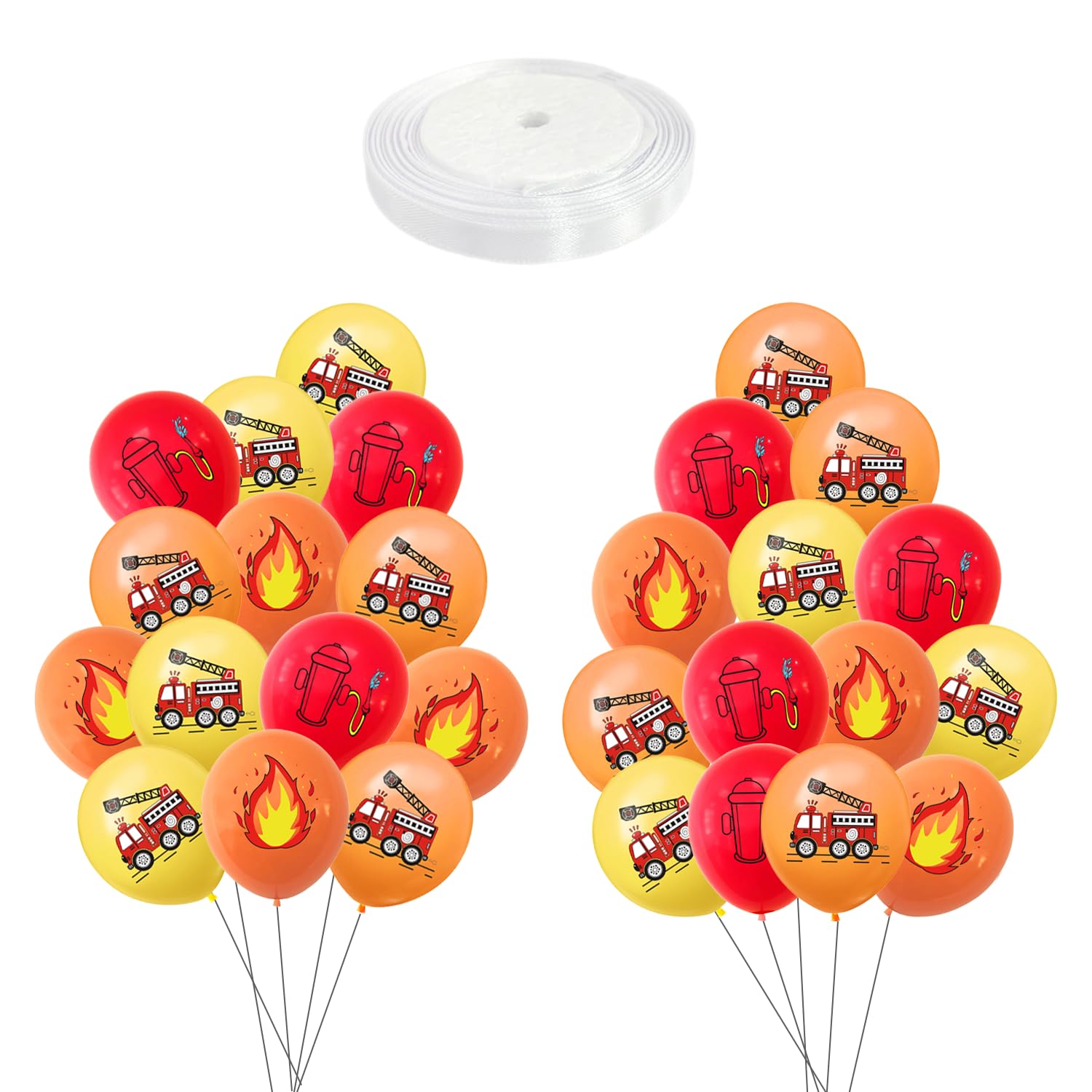 28 PCS Fire Balloons, Comes with 1 PC White Ribbon, Latex Balloons, Funny Balloons, Creative Design Balloons, Firefighter Theme Kids Party Decorations, Reusable Balloons