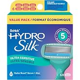 Schick Hydro Silk Sensitive Razor Blade Refills, 6 Count | 5-Blade Sensitive Skin Razors for Women | Womens Razor Refills for Sensitive Skin
