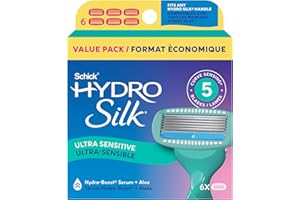 Schick Hydro Silk Sensitive Razor Blade Refills, 6 Count | 5-Blade Sensitive Skin Razors for Women | Womens Razor Refills for Sensitive Skin