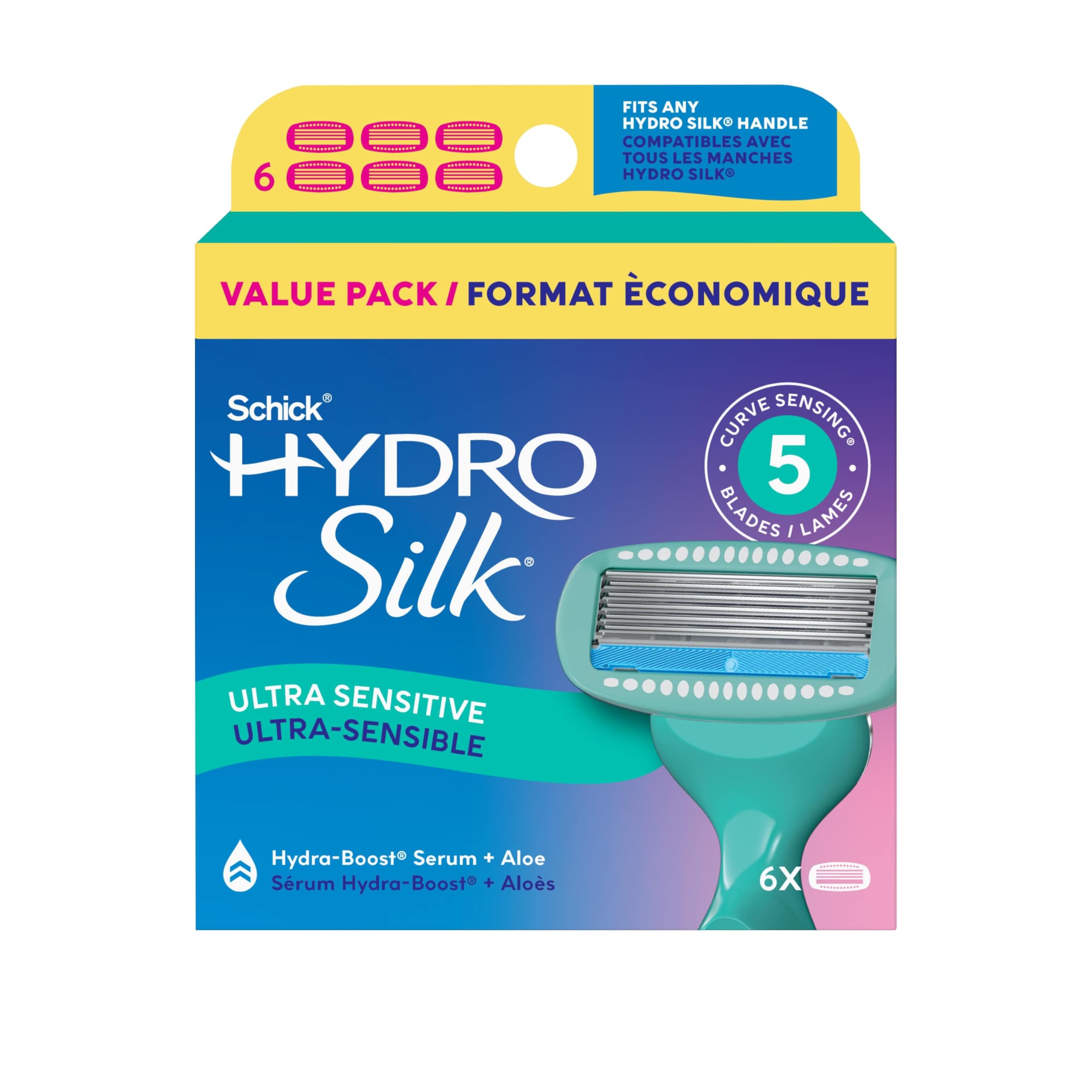 Photo 1 of Schick Hydro Silk Sensitive Razor Blade Refills, 6 Count | 5-Blade Sensitive Skin Razors for Women | Womens Razor Refills for Sensitive Skin