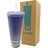 Bumbler 24oz Large Reusable Portable Eco-Friendly Tumbler | Drinking Cup with Wide Soft Tip Straw, Aesthetic Leak-Proof Lid – for Boba Tea, Smoothies, Iced Coffee, Hot or Cold Drinks – Lavender