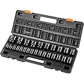 VEVOR Impact Socket Set 1/2 Inches 26 Piece Impact Sockets, Shallow Socket, 6-Point Sockets, Rugged Construction, CR-M0, 1/2