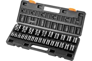 VEVOR Impact Socket Set 1/2 Inches 26 Piece Impact Sockets, Shallow Socket, 6-Point Sockets, Rugged Construction, CR-M0, 1/2 