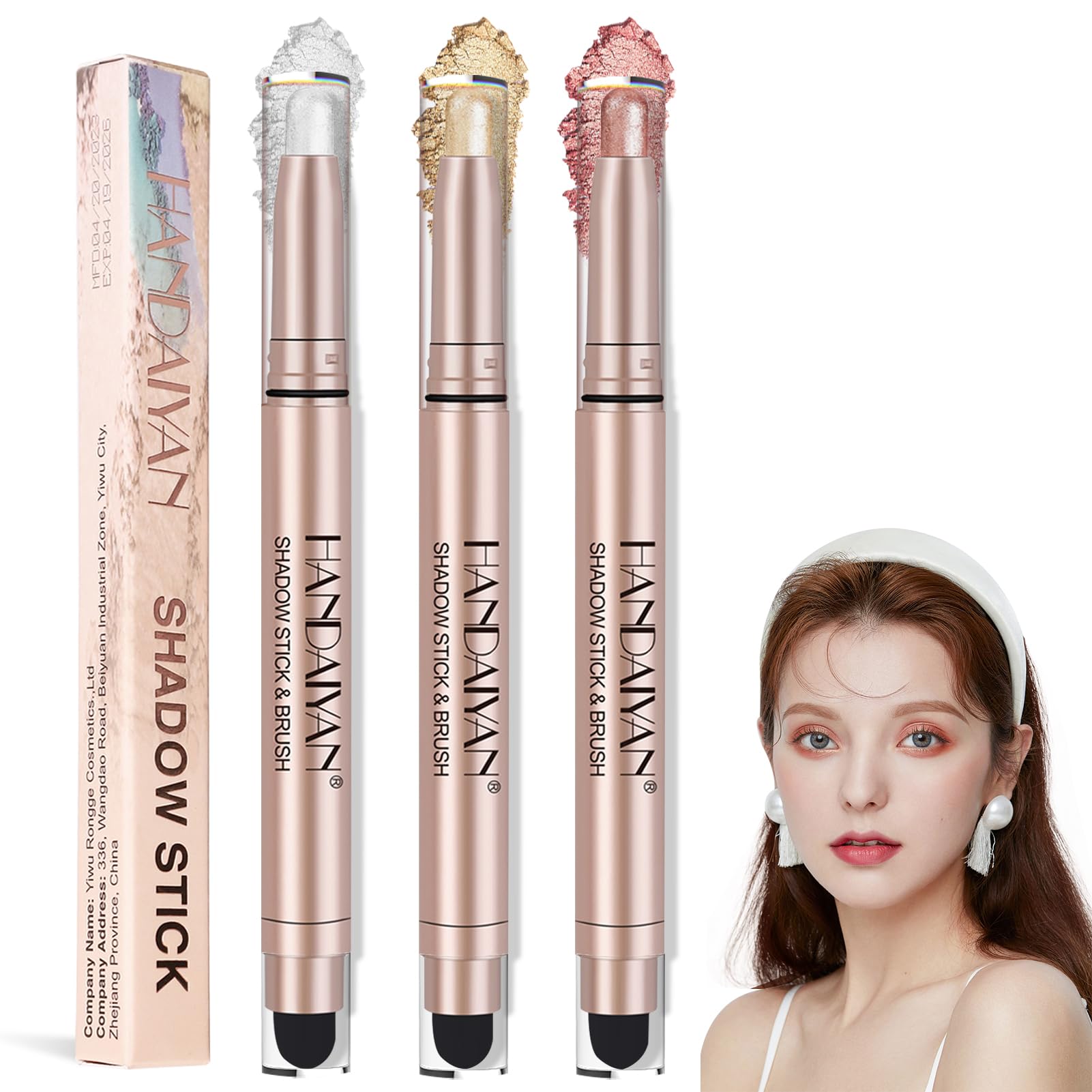 Allony 3 Pack Dual-Ended Glitter Eyeshadow Stick, Cream Eyeshadow Pencil Crayon, Waterproof Long Lasting Smoky Eye Shadow Pen, Highlighting Stick Create Glitter Eyes Makeup for Women and Girls