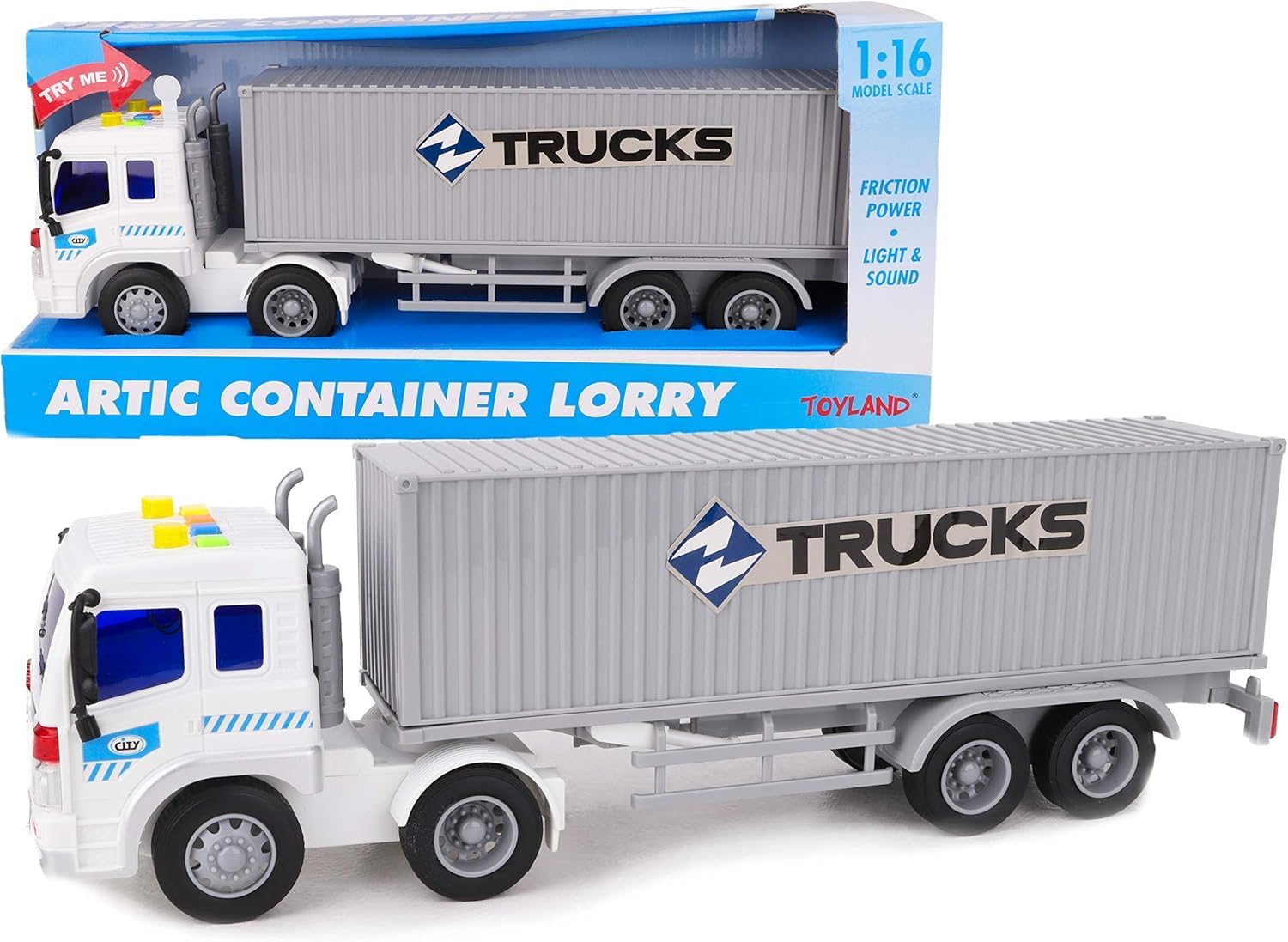 Toyland® 40cm (16") Artic Container Lorry Toy With Lights & Sound - Boys Play Vehicle Toys