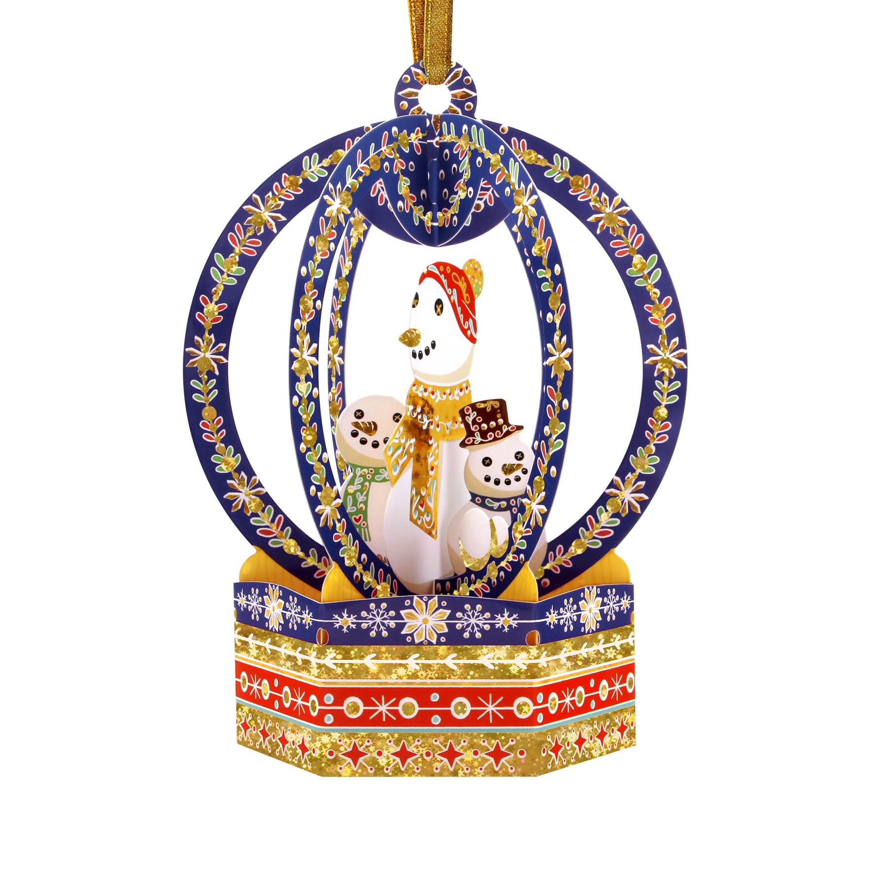 Santoro Baubles, Christmas 3D Pop Up Greeting Card & Decorative Hanging Ornament - Snow Globe Snowman - For Kids, Family, Christmas