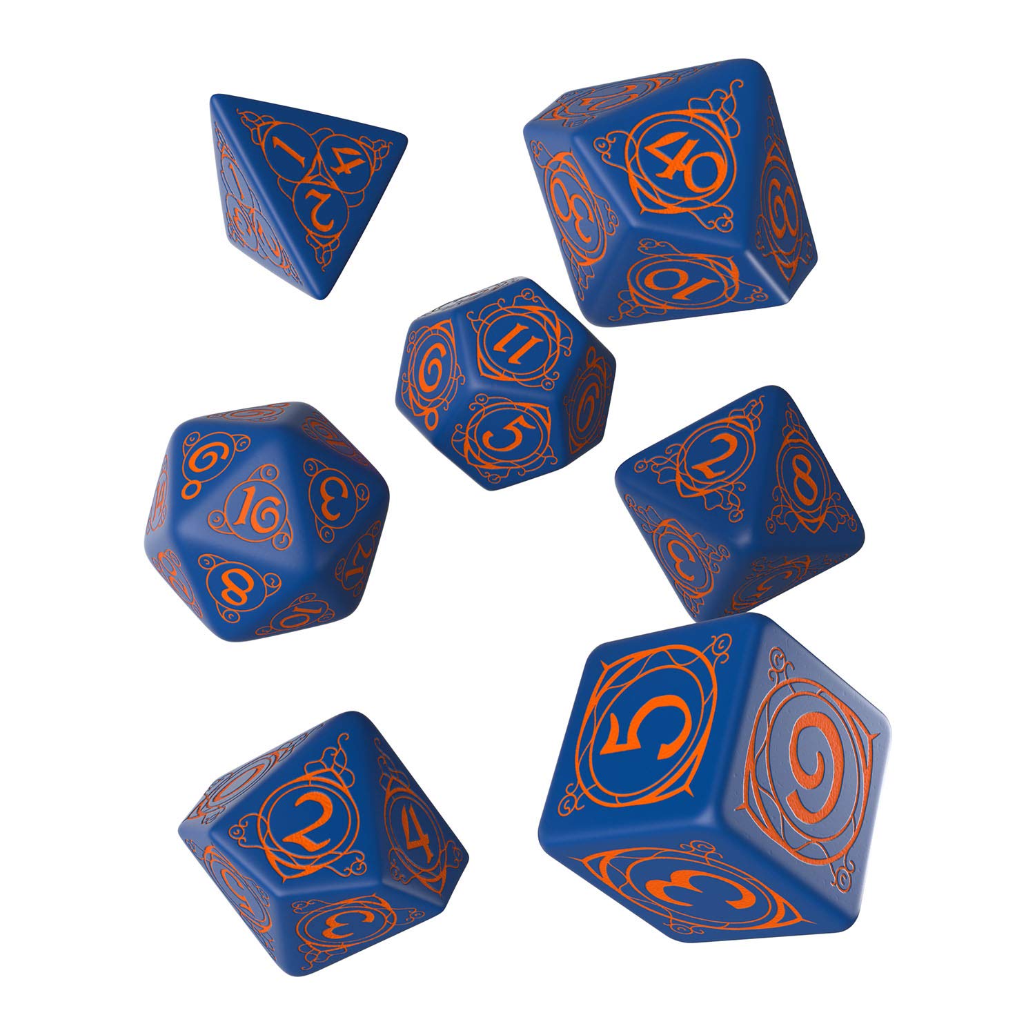 Wizard Dark-blue & orange Dice Set (7) QWOWIZ90