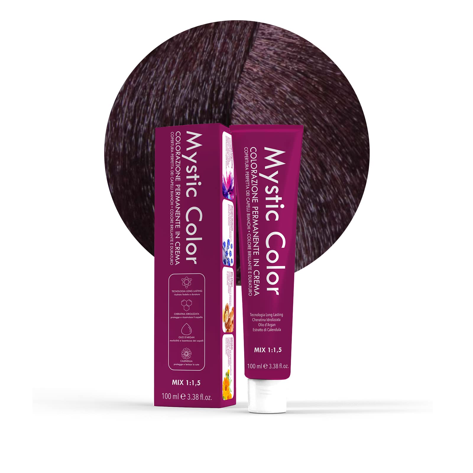 Mystic Color - Permanent Cream Colouring with Argan Oil and Calendula - Long Lasting Hair Dye - Mahogany Brown Color 4.5-100ml