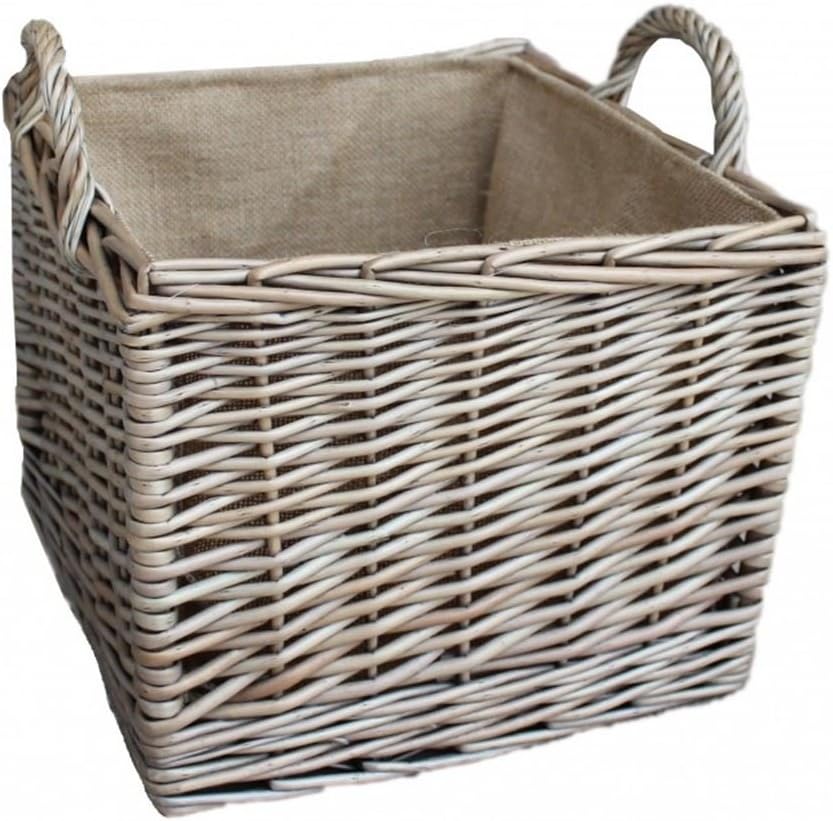 Red Hamper Small Antique Wash Square Hessian Lined Log Basket Home