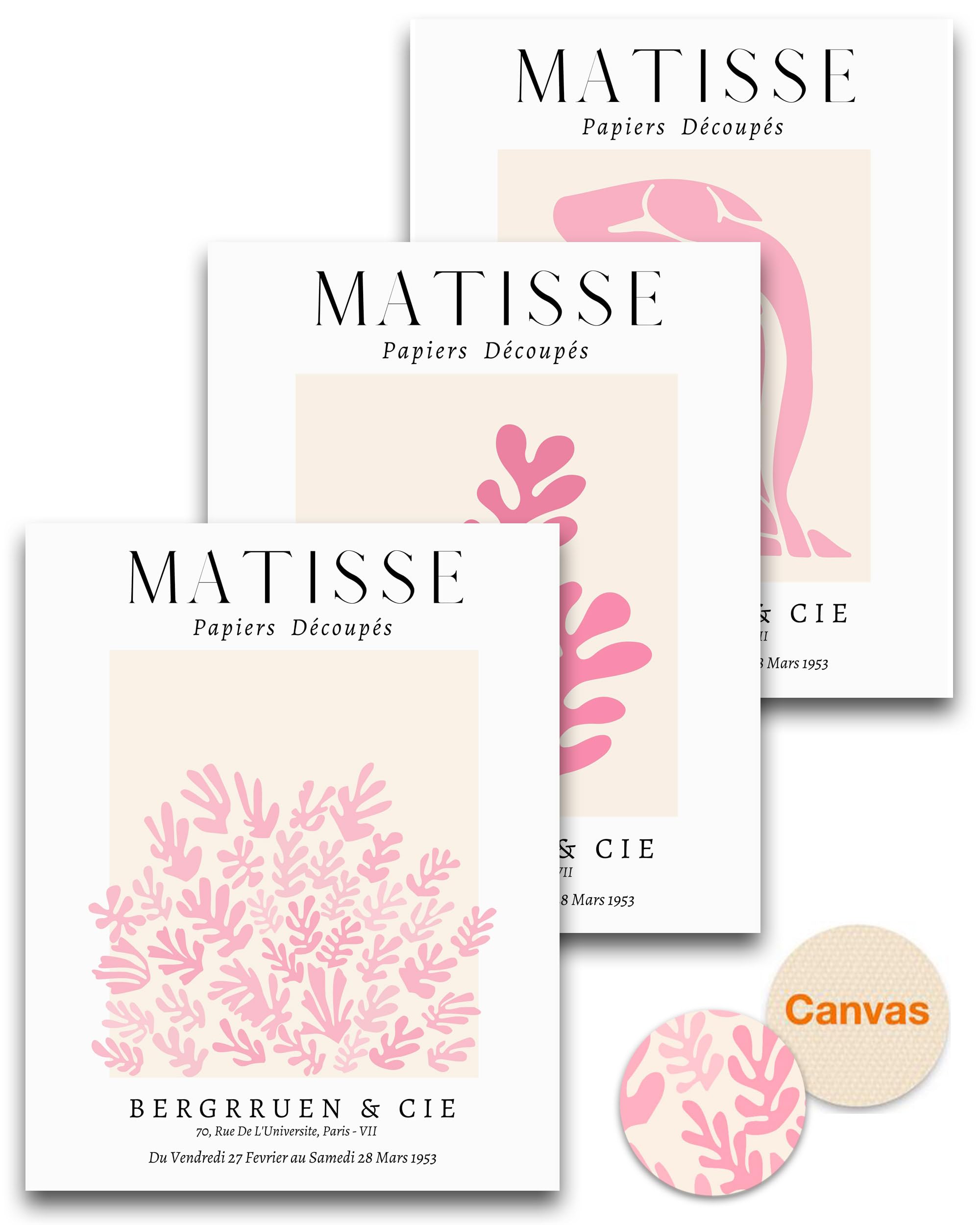 HesenDot Unframed Matisse Pink Wall Art,30x40cm Canvas Prints,Set of 3 Modern Abstract Wall Decor Posters,Minimalist Home Decoration for Living Room Bathroom Bedroom Dorm Office