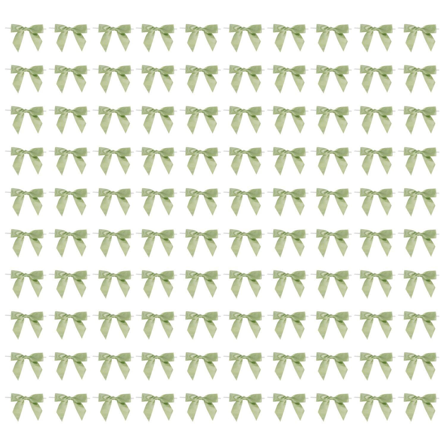 VEHYEGOI 100 Light Green Butterflies, Beige Ribbons, Car Wedding Bows, Decorative Wedding Bows, Ribbon Bows, Wedding Car Ribbons