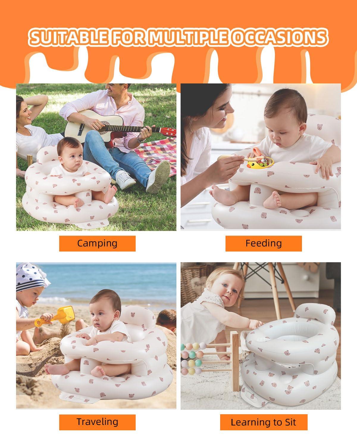 AGITVPS Upgrade Surround Inflatable Baby Seat for Babies 3-36 Months, Built in Air Pump Surround Bumbo Seat with Tray, Load-Capable Baby Chair Sit Me up Floor Seat for Baby, Learning to Sit&Feeding