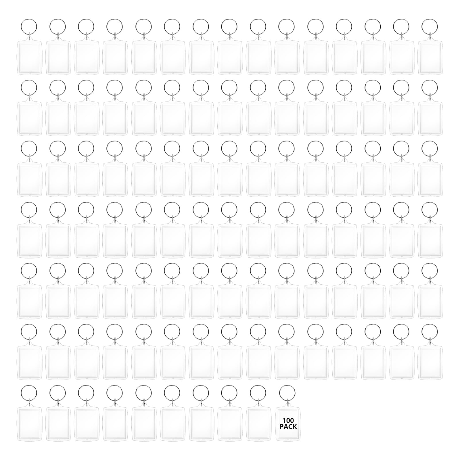 Acrylic Blank Photo Keyring - 100PCS Double Sided Personalised Keyring - Clear Picture Frame Craft Supplies for School, Family, Friend Photo Crafting Gift