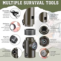 Foilswirl 12 Pcs Emergency Safety Whistle 7 in 1