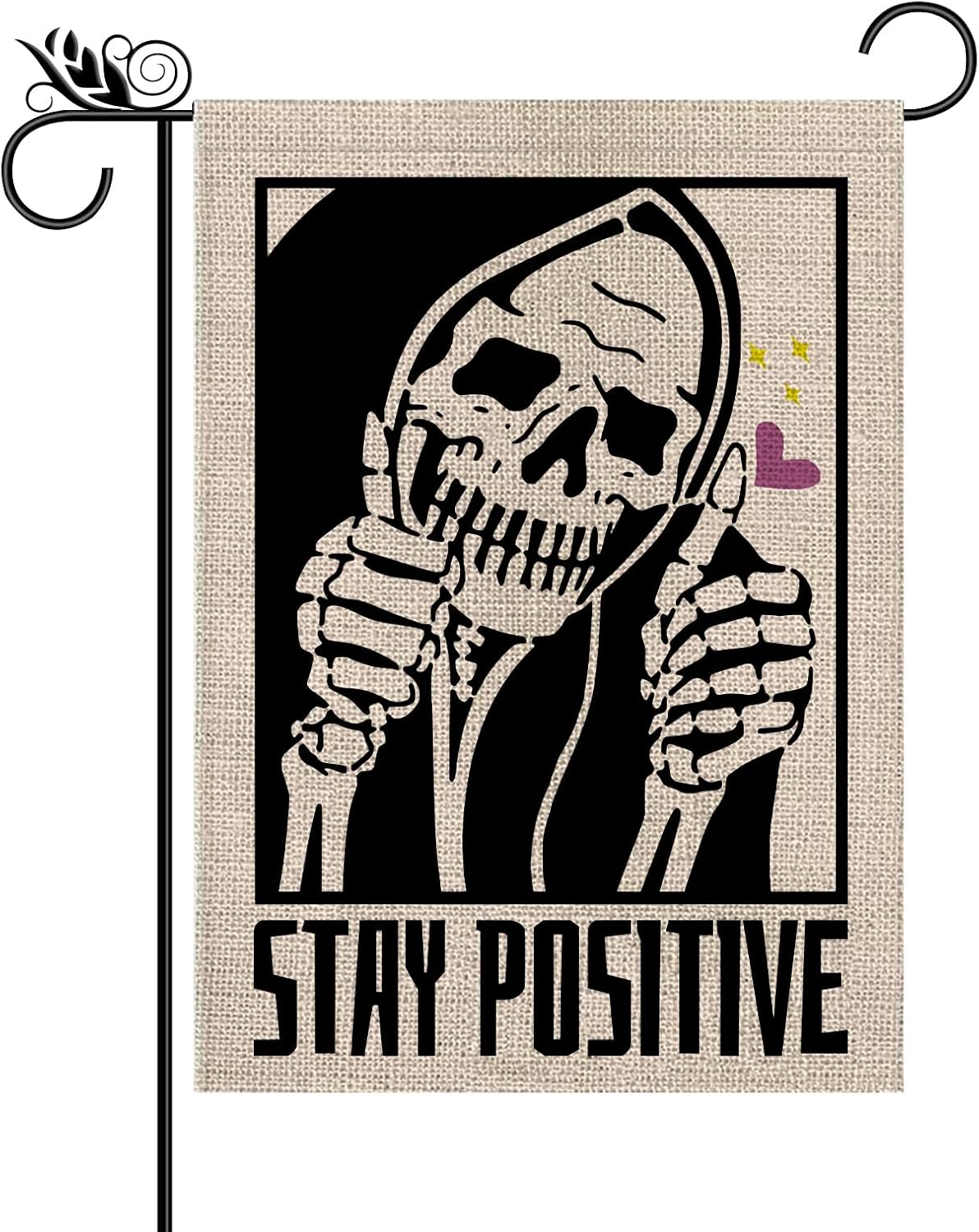 Flags - Halloween Garden Flag Stay Positive Vertical Double Sided Skeleton Halloween Holiday Yard Lawn Home Outdoor Decor 12.5x18 Inch