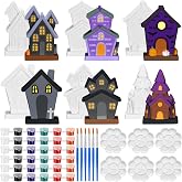 JellyArch 6 Sets Halloween Haunted House Ceramics to Paint Kits 3.9 Inch | Unpainted White Ceramic Blanks, Includes Brushes and Paint, DIY Halloween Craft Project, Party Activity or Spooky Home Decor