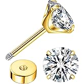 Enticera G23 Titanium Earrings 5A+Cubic Zirconia Flat Back Stud Earrings 14K Gold Hypoallergenic Nap Earrings 2-5MM Tiny Handmade Cartilage Stud Earrings for Women