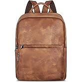 SYTRAH Leather Backpack for Women, Vintage 15.6 inch Laptop Backpack Purse for Women, College Casual Backpacks Ladies Computer Bags for Travel Business Work Mocha Brown