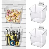 Clear Slatwall Bins, 4 Pack Slat Wall Cups with Hooks for Garage, Large | Fit Most Slat Board Panels, Transparent Display Storage System, Hanging Cup Organizers for Retailer Shed Office Craft Tool