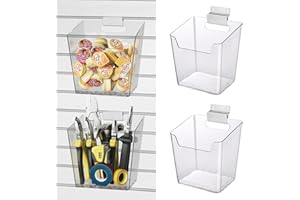 LIGHT DUST Clear Slatwall Bins, 4 Pack Slat Wall Accessories Cups Hooks Assemble Set Fit Most Slat Board Storage Systems Transparent Display Hanging Holder Organizers for Garage Shed Office Craft Tool (Large)