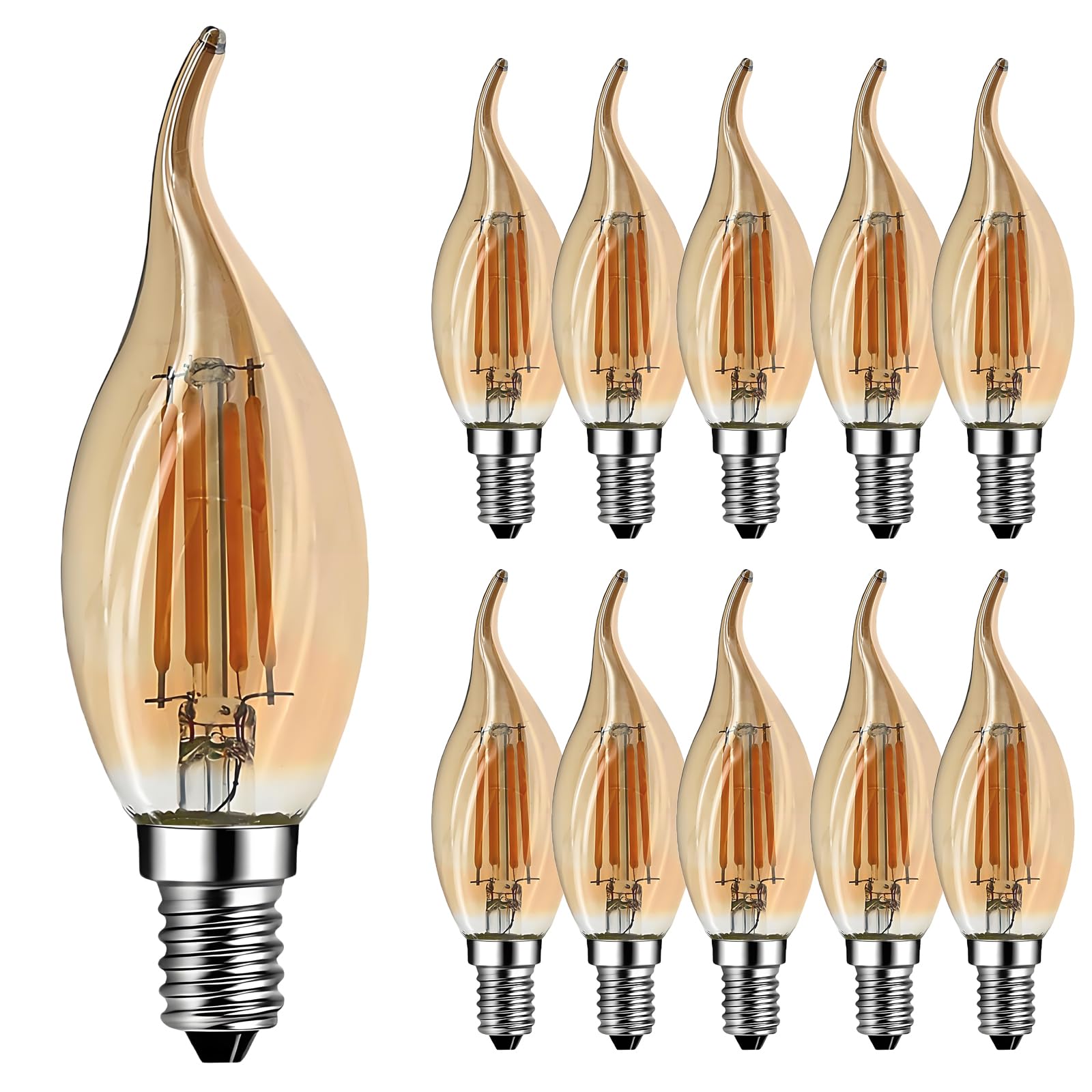HUAMu 10 pcs E14 4W LED Candle Filament Bulbs,40W Equivalent, Warm White(2700K) Candelabra Light Bulb, Non-Dimmable,Small Edison Screw Candle Light Bulb