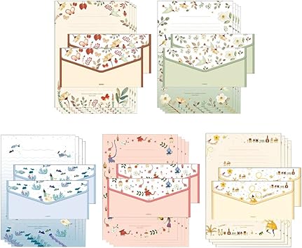 Amazon Minnilove 封筒 便箋 手紙セット 挨拶の手紙 花柄5種類入 レターセット 文房具 オフィス用品