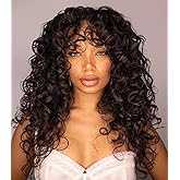 GKtineke-Curly-Wig Big-Curly-Wigs-for-White-Black-Women 20 Inch- Long-Curly-Wig-with-Bangs Synthetic-Hair-Replacement-Wigs-for- Cosplay and Daily(Ombre Ginger… (Brown)