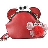 QZUnique Crab Handbag Crayfish Shells Crossbody Bag Novelty Animal Shaped Purse Detachable Shoulder Bag for Women Girl