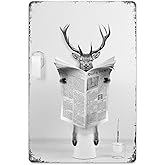 Funny Deer Metal Tin Sign - Perfect Black and White Bathroom Decor for Toilet Walls - 8x12 Inch