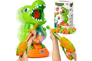 BainGesk Dinosaur Shooting Toy for Kids, Movable Scoring Shooting Target Game with 2 Air Guns and 24 Foam Balls, ldeal Gifts for Age 5, 6, 7, 8 Year Old Boys