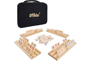 OFFELEC Upgraded Rummy Cube Game Set & 4 Wooden Racks, 106 Large Number Rummy Tiles and Portable Case, Classic Rummy Games for 2-4 Players, Travel & Family Board Game for Adults, Kids & Parties, Great Gifts